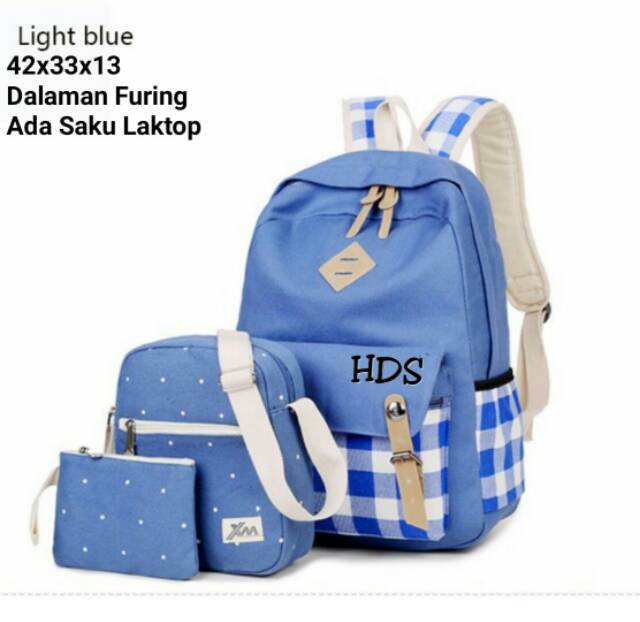 Fashion ransel sekolah smp sma SARUNG motif kotak kotak / backpack 2in1 korea replika