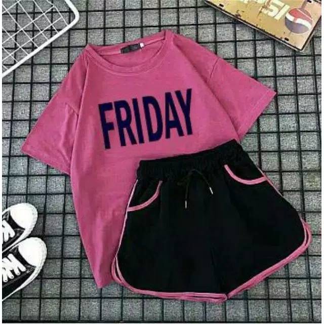 Fourfashion Set Friday Atasan + Celana bahan katun ukuran fit to L 1R