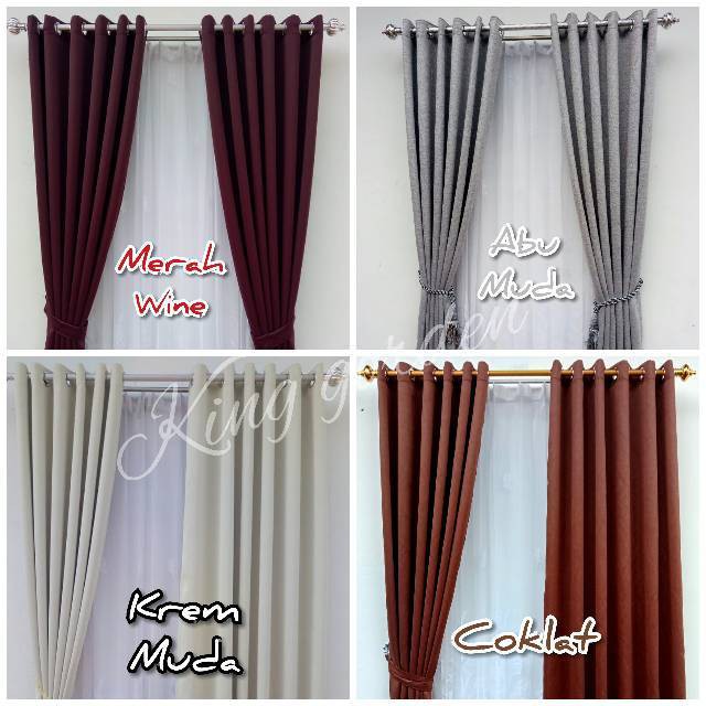 Horden jendela pintu rumah gorden blackout grade A polos 12 lobang smockering merah coklat abu mura
