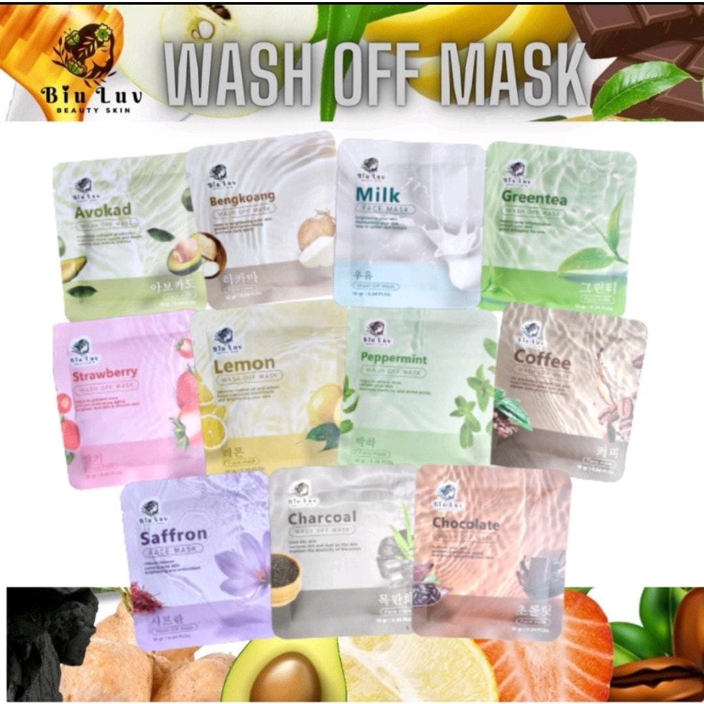 *galerybeautysemarang* BPOM! BIU LUV ORGANIC MASK TRAVEL SIZE WASH OFF MASK - MASKER WAJAH ORGANIK KILOAN BIULUV 10 GR 10GR