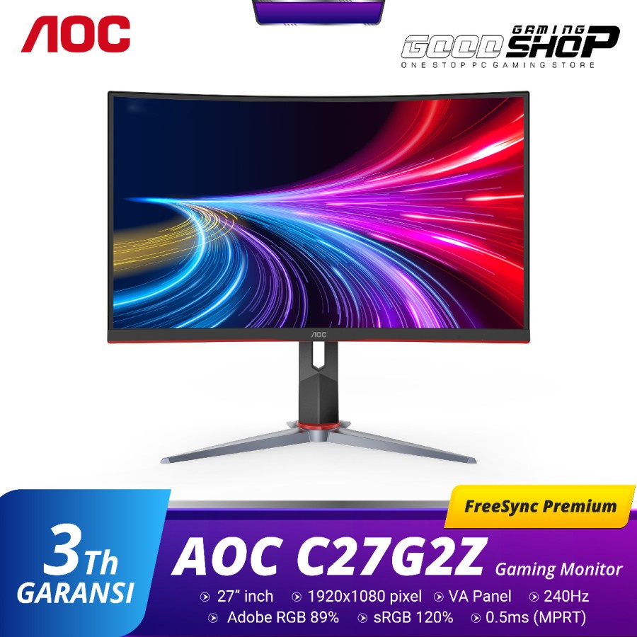 AOC C27G2Z 27&quot; VA, Curved, FreeSync Premium, LBM, Flicker Free, 240hz