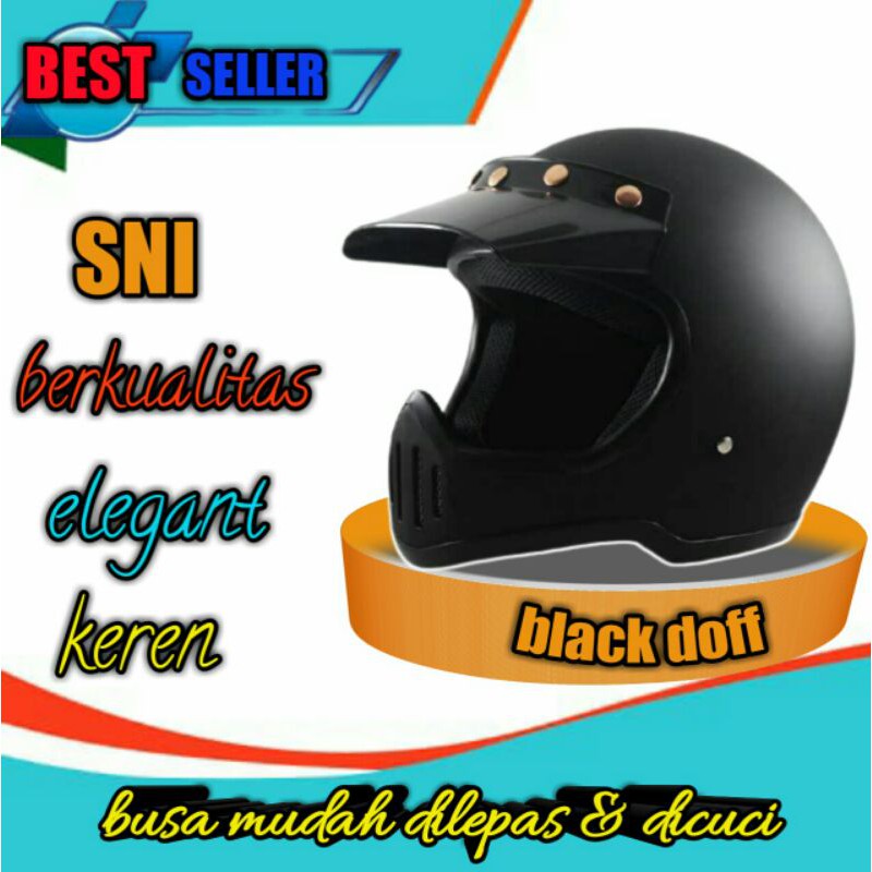 Helm Full Face Cakil M50 Helem Klasik Hlem Motor Trail Ninja Warna Hitam Doff Bonus Pet Enduro Hc02