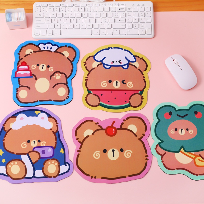 Gaya Girly Warna-Warni Lucu Motif Kartun Beruang Kodok Karet Tahan Air Non-slip Siswa Mouse Pad Hadiah Untuk Teman