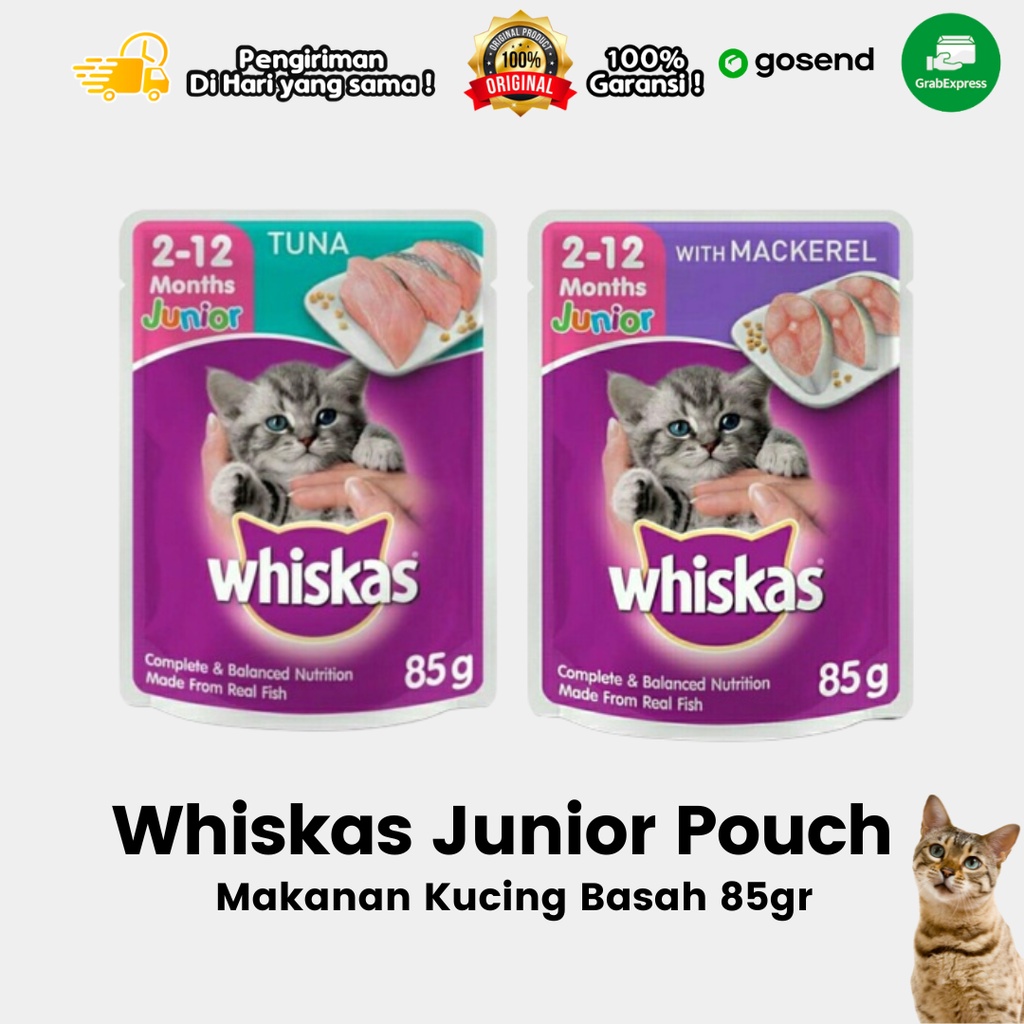 Makanan Kucing Basah Wet Food Pouch Whiskas Junior Mackerel Tuna 85gr