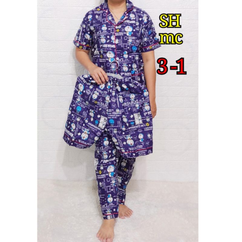 PIYAMA/PIYAMA DEWASA/PIYAMA 3 IN 1/SETELAN PENDEK/BABYDOLL WANITA DEWASA/PIYAMA PENDEK/SETELAN BABYDOLL/LENGAN PENDEK/BAJU TIDUR MOTIF/PIYAMA MOTIF/DORAEMON PINTU/KEKINIAN/PALING LARIS/PIYAMA WANITA 3 IN 1