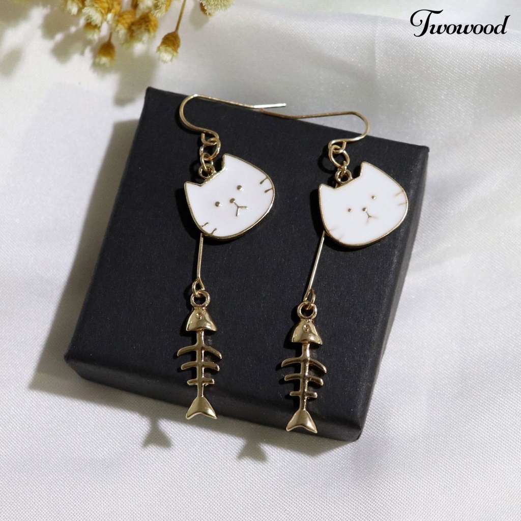 Twowood 1 Pair Cat Shape Earrings Funny Exquisite Stainless Lady Dangle Hook Earrings for Girls