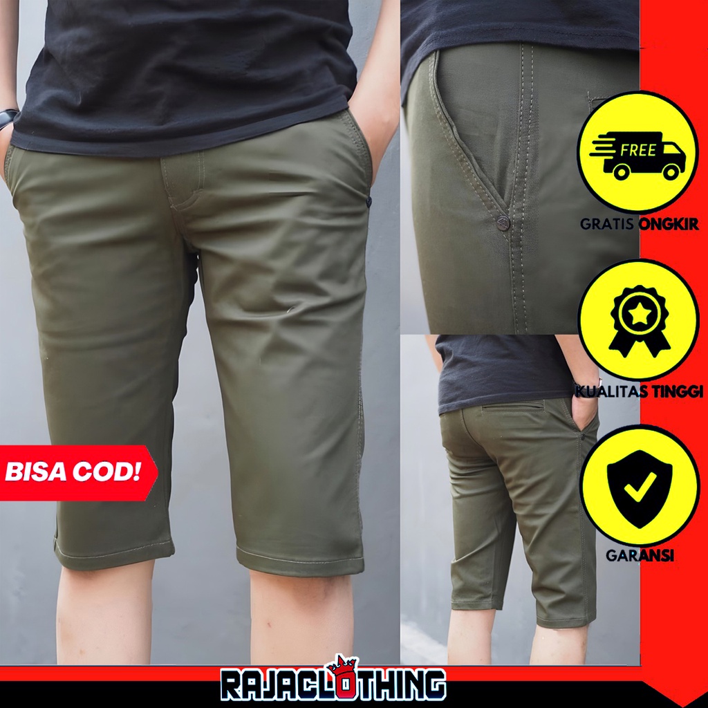 RCL - Celana Pendek Hijau Tua Pria Cargo Kimpol Chino Termura Yangg Teraris Size JUMBO 27--34 S.M.L.XL