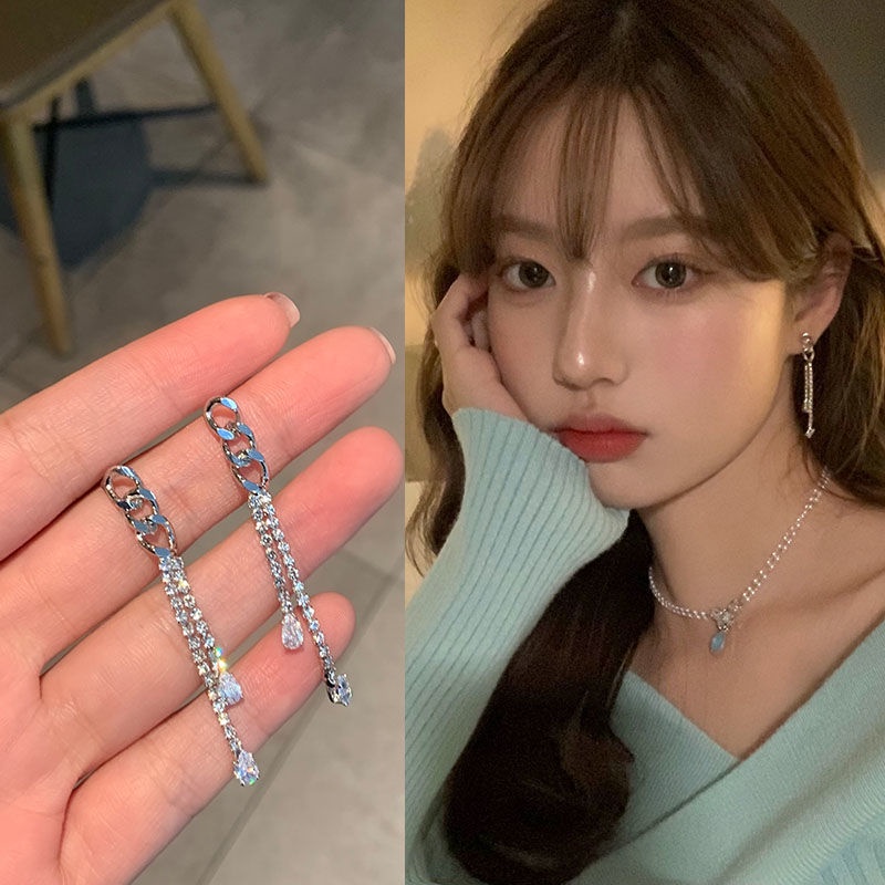 Korea baru elegan super panjang rantai rumbai anting-anting wanita panjang sederhana anting-anting o