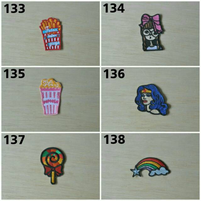 bordir patch / grosir patch / bordiran / Fries, popcorn, girl, wonder woman, lollipop, pelangi patch