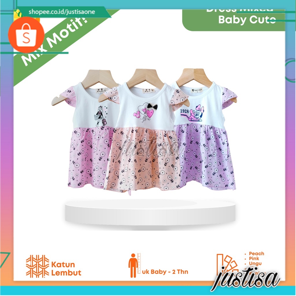 Promo !! Dress Anak Perempuan Import / dress mixed baby cute Ukuran 1-3th  / Baju Anak Perempuan Imut