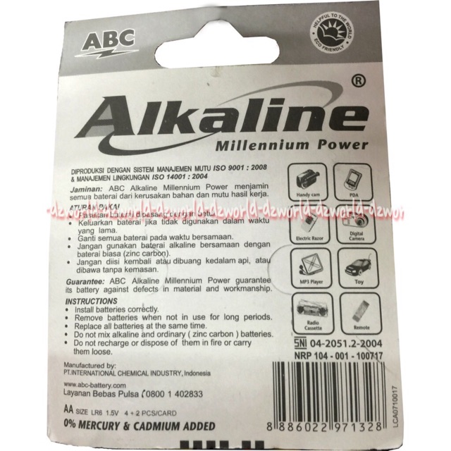 Baterai alkaline AA A2 isi 4 Free 2 Batrai Jam Dinding