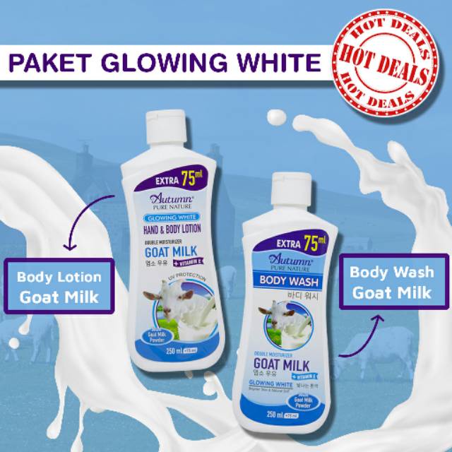 MINIGO Paket Glowing White (Body Wash + Hand &amp; Body Lotion Goat Milk 250ml)