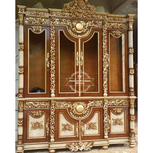 Lemari Penyekat Ruang Tamu Jati Ukiran Jepara, Almari Pajangan/ Hiasan Ruang Tamu Ukir