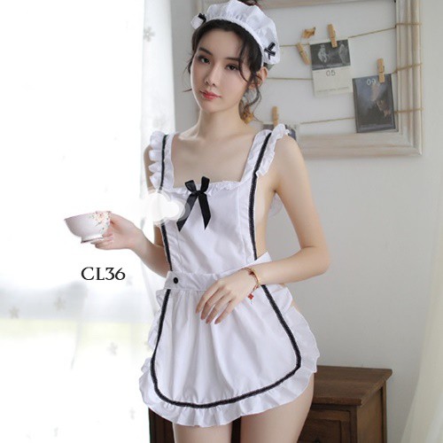 [READY GOJEK] SEXY LINGERIE KOSTUM COSPLAY PELAYAN SEKSI LINGERIE CELEMEK PUTIH CL36