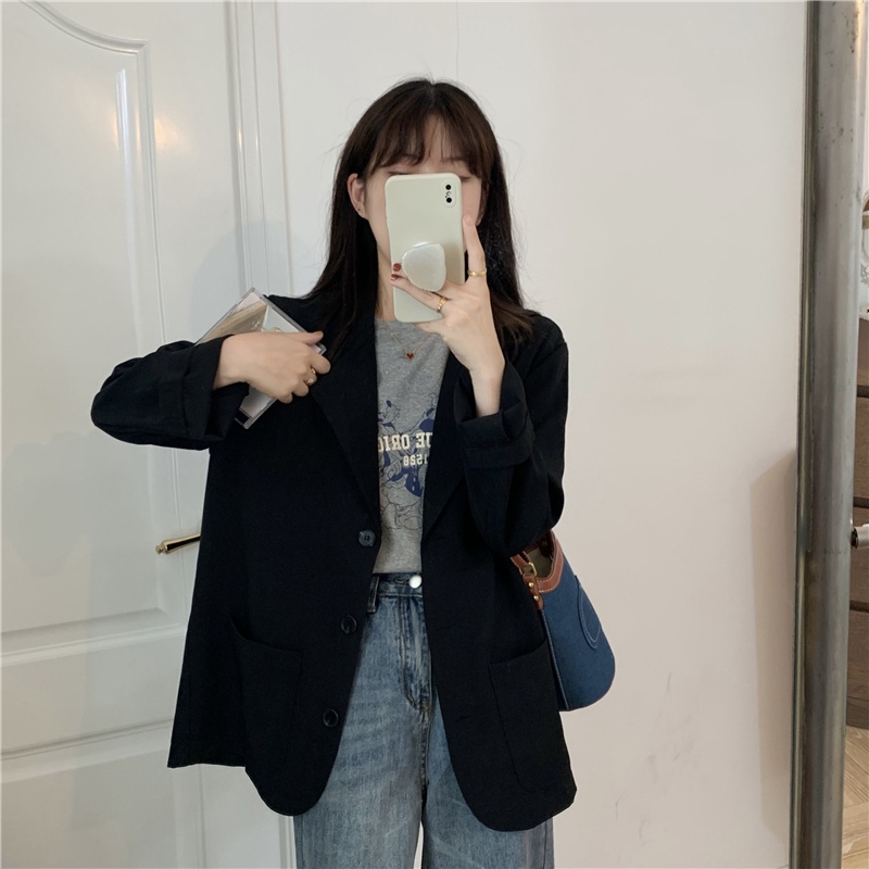 kualitas baik Hitam hijau putih Lengan panjang Blazers Setelan Jas saku Blazer Women Outer 2023t Murah Fashionable Korean style loose suit jacket