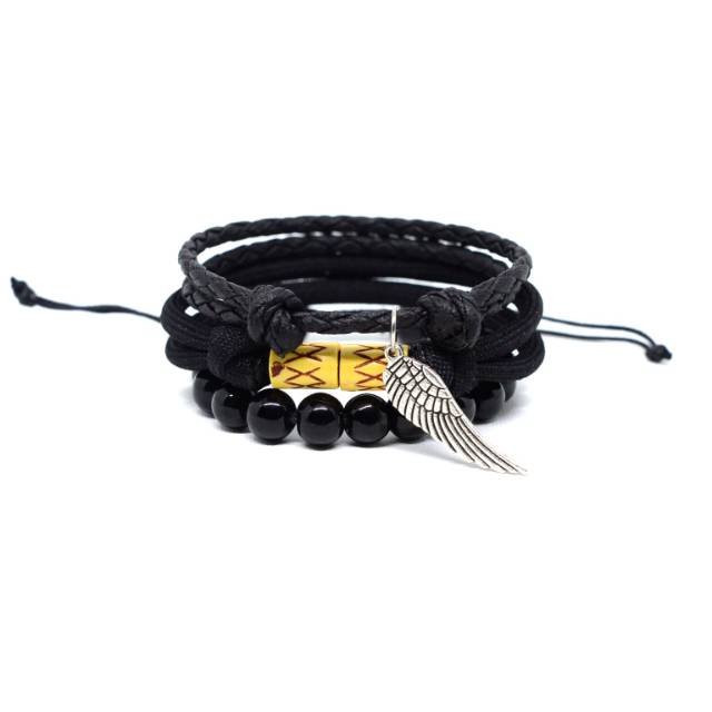 Gelang Pria Keren Hitam Polos Kulit Keren Cowok Laki Premium Best Seller HK05