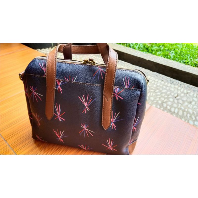 TAS BRANDED FOSSIL SATCHEL NAVY MULTI ORIGINAL PRELOVED
