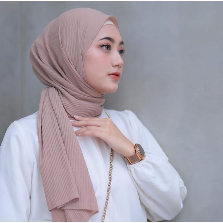 PASHMINA LIDI ( FULL ) PLISKET - JILBAB PASMINA PLEATED SHAWL BAHAN DIAMOND 175 x 75 CM-mocca