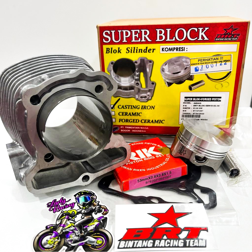 BLOK BORE UP BRT GENIO BEAT DELUXE SCOOPY STREET FI ESP CAST IRON FORGED PISTON 53MM