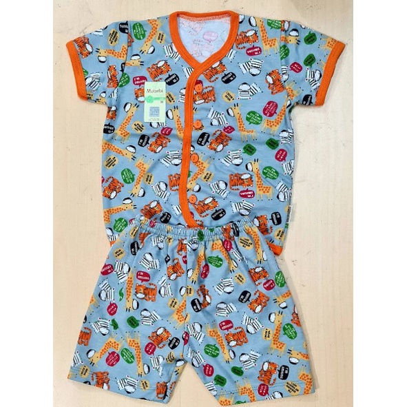 3 PCS SETELAN MUBEBI PENDEK M /L (6-12 m)  KANCING DEPAN PIYAMA BAJU TIDUR