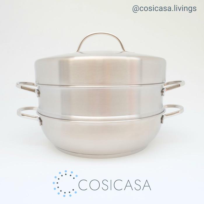 Panci Steamer Dan Wok Mychoice By Bima Ss304 28Cm High Dome Lid Induction