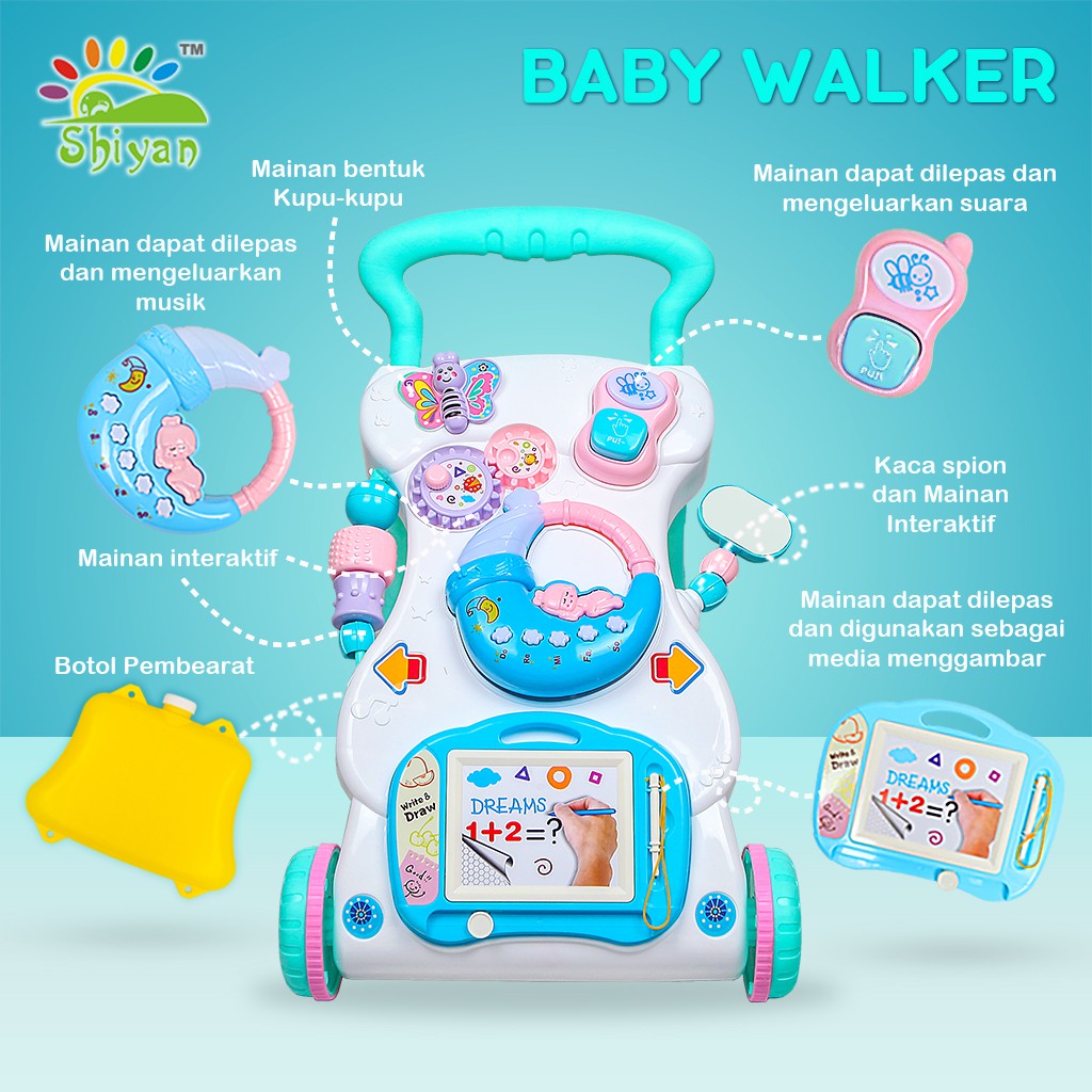 mainan bayi dorong baby push walker dengan botol pemberat &amp; mainan anak bahan aman dan kuat