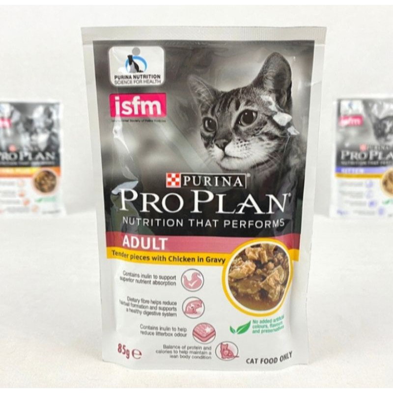 (1 box = isi 12) proplan pouch adult chicken 85g - proplan sachet adult wetfood