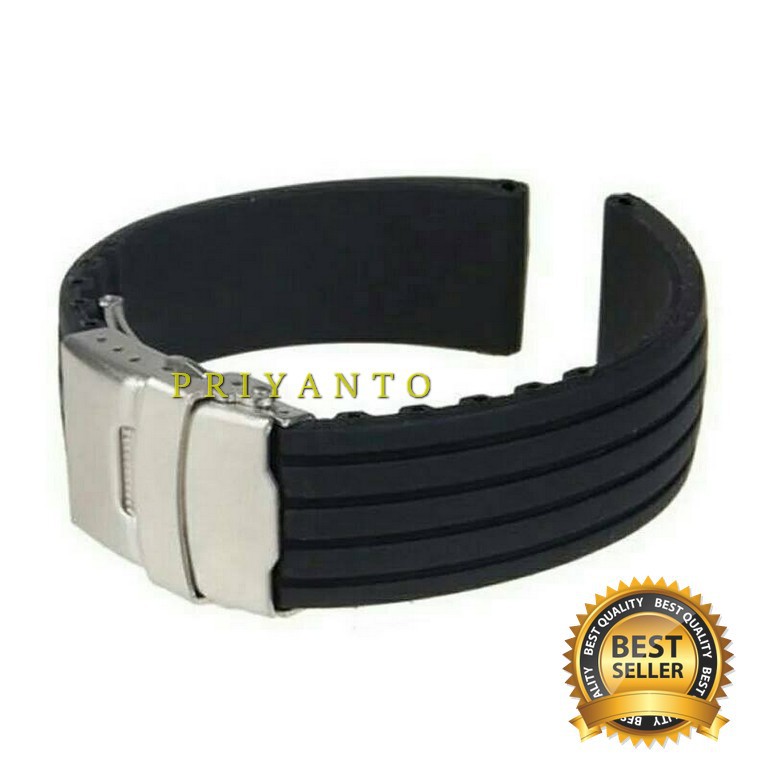 STRAP TALI KARET JAM TANGAN KARET 18MM 20MM 22MM 24MM WATCH BEND TERBAIK MODEL CLASP FOLDING HITAM