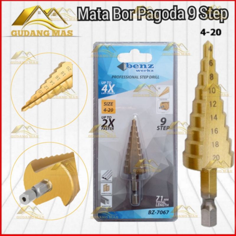 Mata Bor Besi Pagoda 4mm - 20mm / Mata Bor Piramid / Mata Bor Ulir