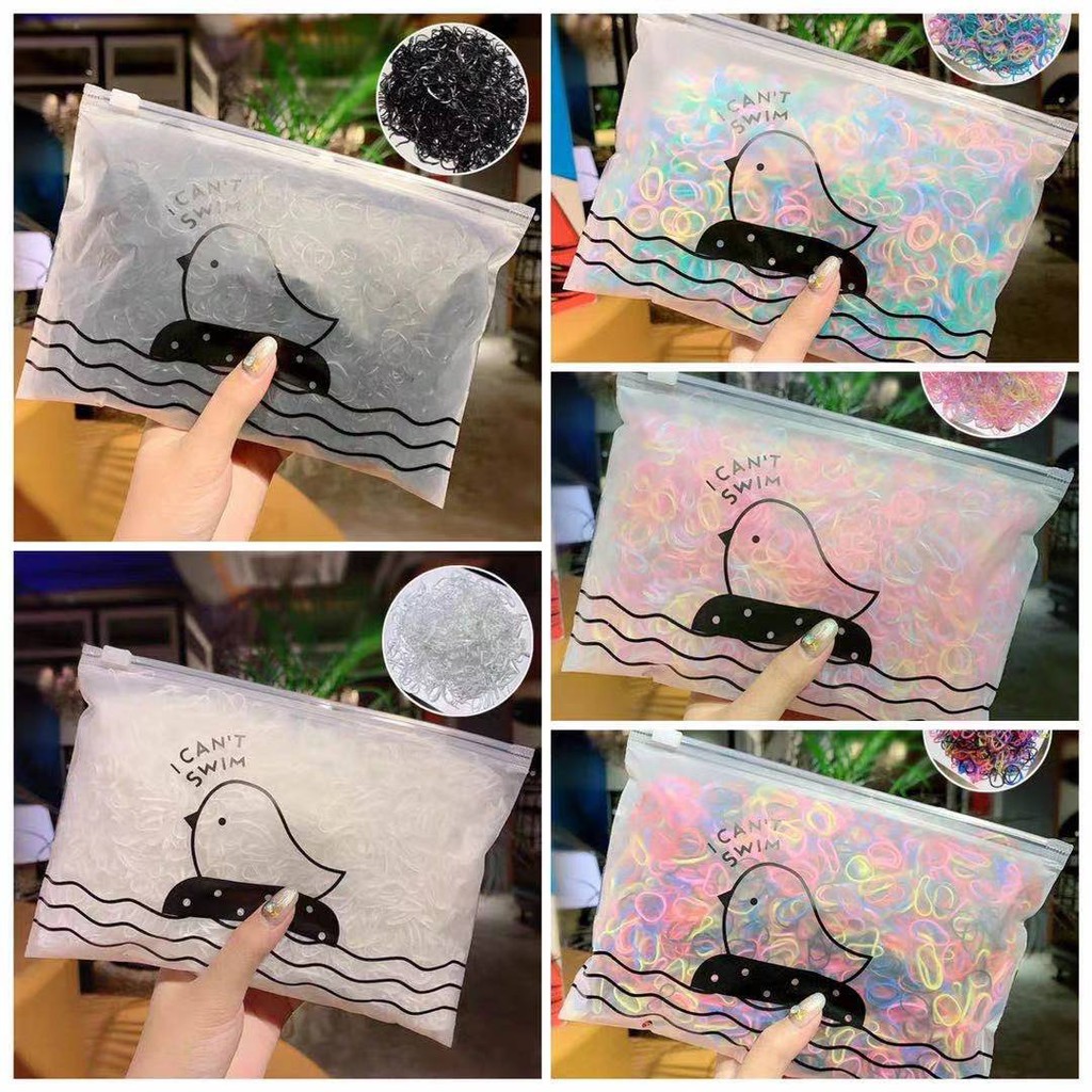 2000PCS KARET JEPANG IMPORT Elastis Warna Warni Bonus Tas Kosmetik - Ikat Karet Rambut Elastis Free Pouch Gaya Korea