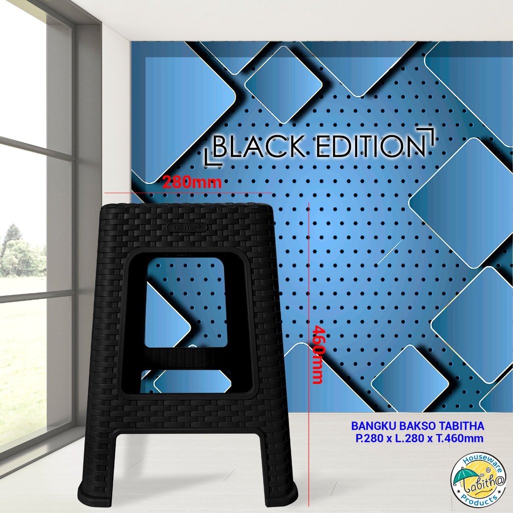 PROMO! KURSI BASO PLASTIK ROTAN / KURSI PLASTIK / KURSI BASO MOTIF ANYAMAN PLASTIK KURSI ROTAN BASO-HITAM TABITHA