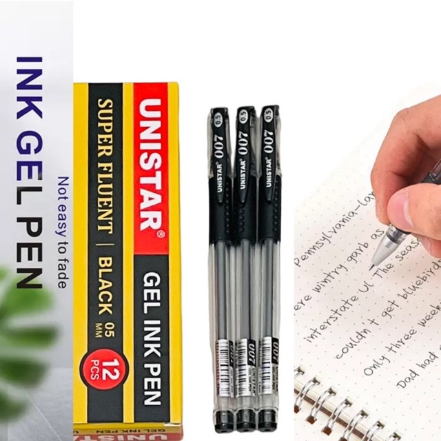 Gel Pen UNISTAR 0.5 mm Pulpen Pena US007 Hitam Black 1 Box 12 Pcs