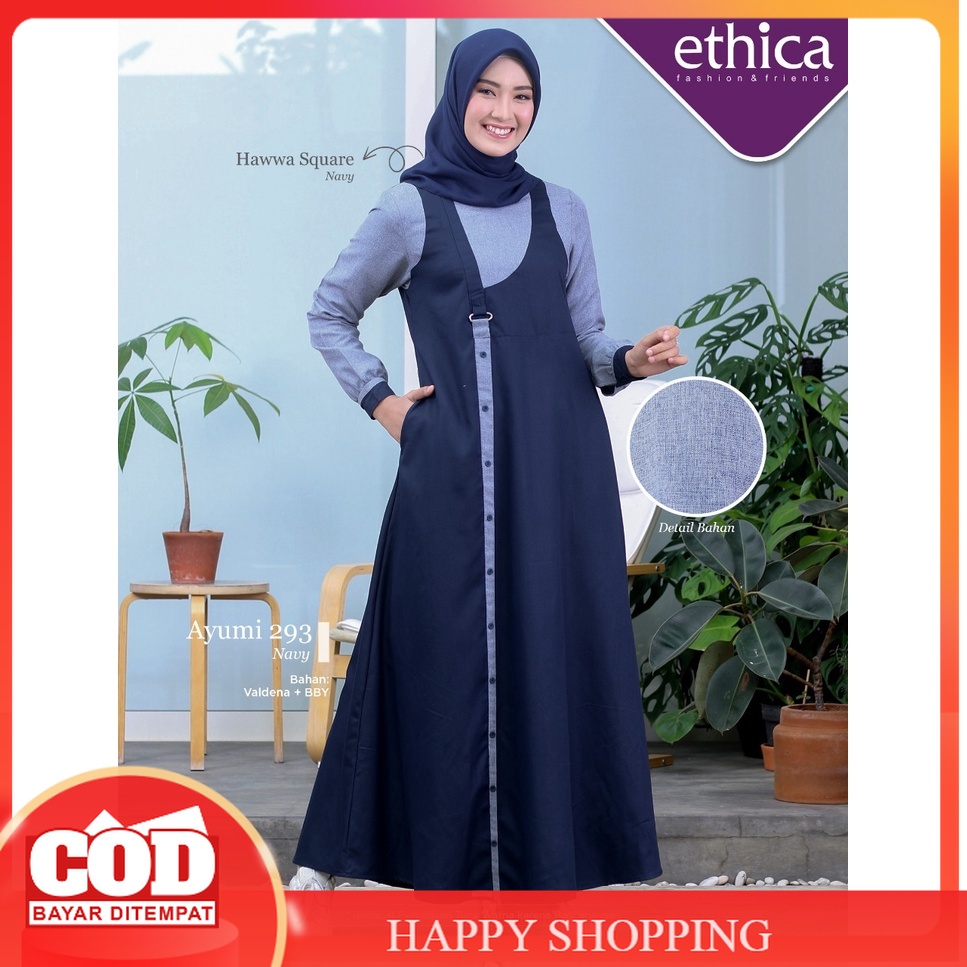 GAMIS ETHICA AYUMI 293 NAVY | DRESS WANITA DEWASA TERBARU KEKINIAN | BAJU BUSANA MUSLIM FASHION BRAN