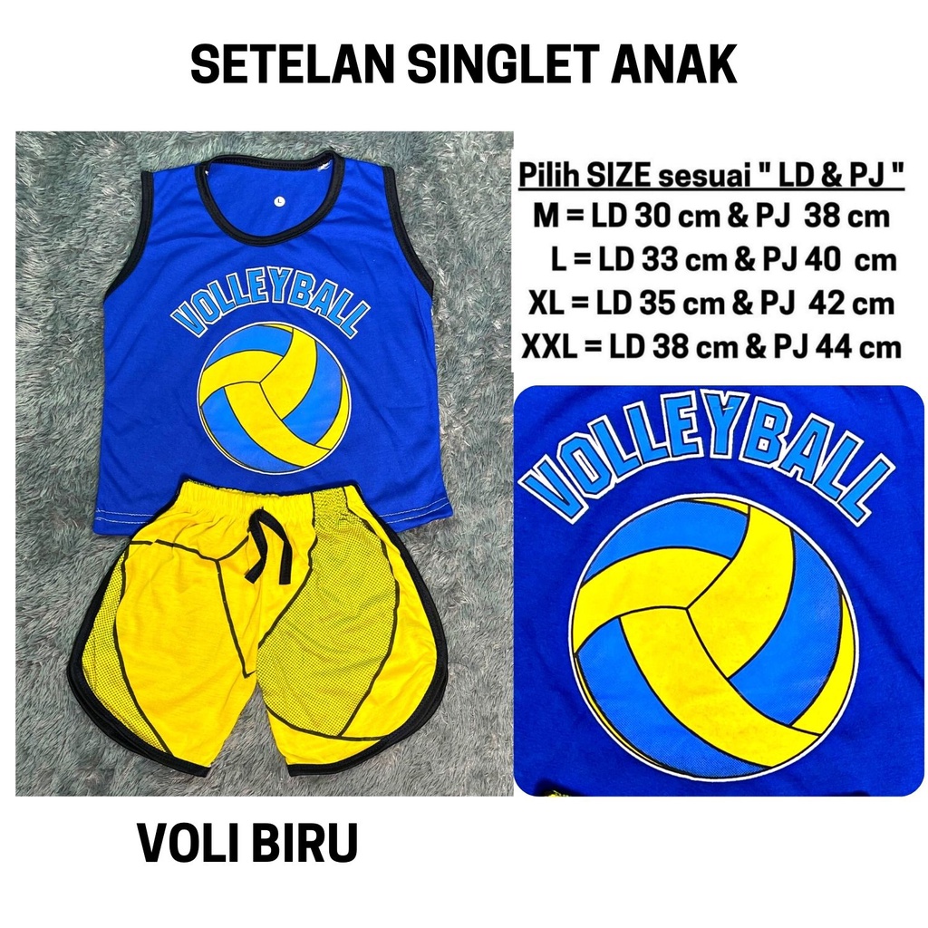 Setelan Anak Laki Laki Baju Kutung Stelan Lekbong Cowok Bola Basket Kaos Singlet Cowo Murah Harian Celana Pendek 3 4 5 6 Tahun Kode 101-101 VOLI BIRU