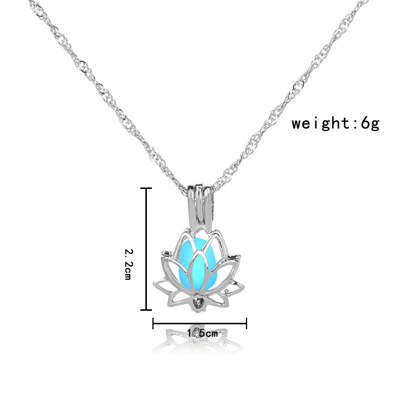 [Women Personality Simple Luminous Lotus Flower Pendant Necklace] [Girls Vintage Simple Chain Necklaces ] [Ladies Fashion Clavicle Necklace]