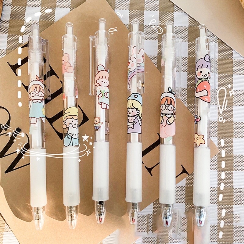 1 PCS Pen Gel Retractable Black Ink 0.5 Fancy Cute Pretty Korean Style Japanese Kawaii Cartoon For Student - Pulpen Mekanik Tinta Hitam Lucu Unik Imut Karakter Kartun Cantik Gaya Korea Jepang Minimalis Lovely Girls Untuk Pelajar Aesthetic