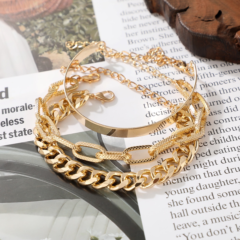 YEEZII 3 Pcs/set Korean Fashion Retro Bracelet Gold Silver Cool Multilayer Chain Women Accessories