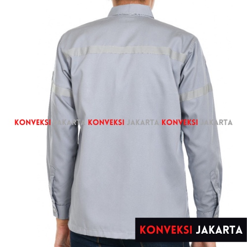 Baju Wearpack Kemeja Safety K3 Proyek Tambang Lengan Panjang  - Pakaian Seragam Werpak Kerja Atasan Scotlite Lapangan Warna Abu Pria Wanita