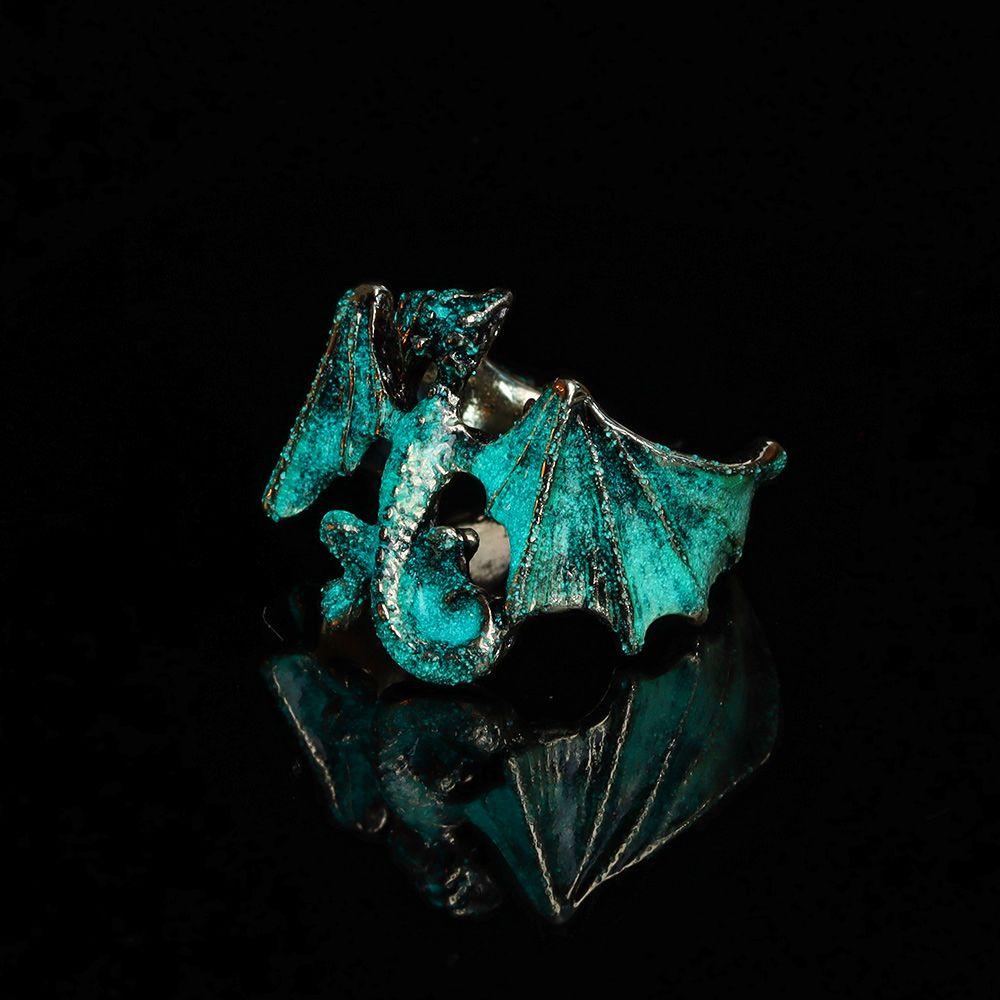 Lily Noctilucent Naga Cincin Hadiah Halloween Punk Single Pria Hip Hop Pterosaur Ring