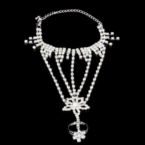 Hu Hu Hu Hu Hu Alat Bantu Pasang Kacamata♡ Gelang Harness &amp; Cincin Cuff Kristal Berlian Imitasi Untuk Pengantin Wanita