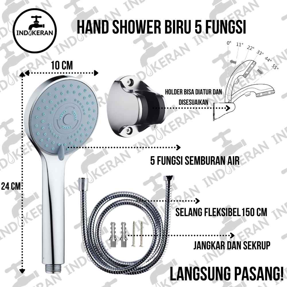 INDOKERAN - Hand Shower Besar 5 Fungsi - 1/2 Inch