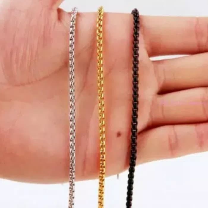 Kalung Titanium Pria Warna Gold Silver Black Anti Karat Seumur Hidup