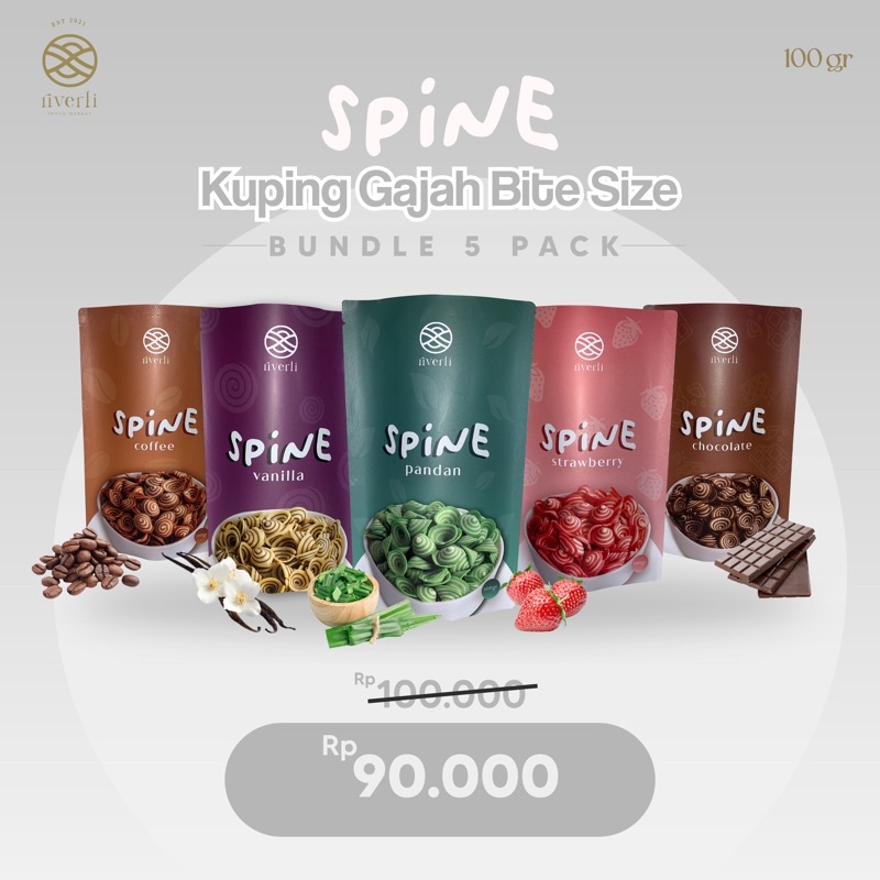 

SPINE Kuping Gajah Bite Size MIX RASA Bundling 5 Pack, Snack / Cemilan / Camilan / Makanan Ringan Tradisional yang Gurih, Renyah, dan Manisnya PAS