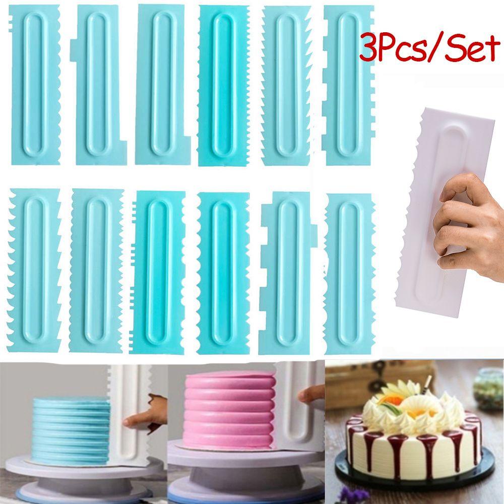 Solighter 3Pcs/Set Scraper Kue Sugarcraft Fondant Polos Halus Bergerigi Pinggiran Cetakan Kue