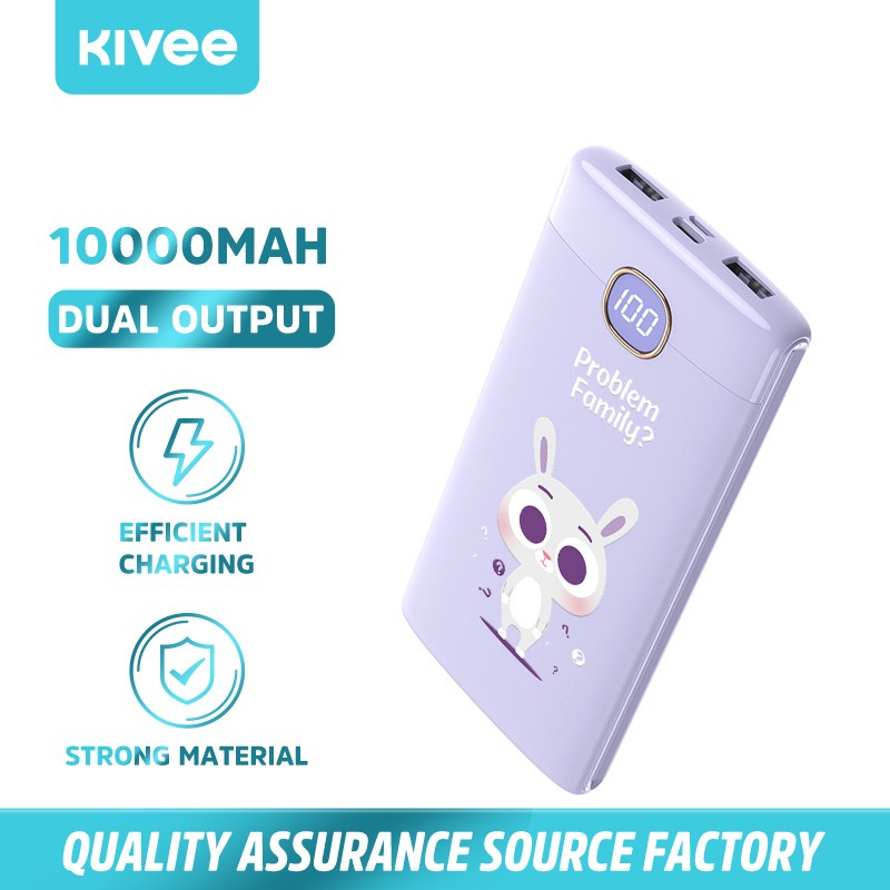 PROMO - Kivee power bank 10000mah Original DUAL USB TYPE-C - power bank pas charger karakter lucu - power bank 10000mah 2.1A dual USB LED digital display - PowerBank 18W 10000Mah dual USB portable QC3.0+PD fast charging - power bank type c past charging