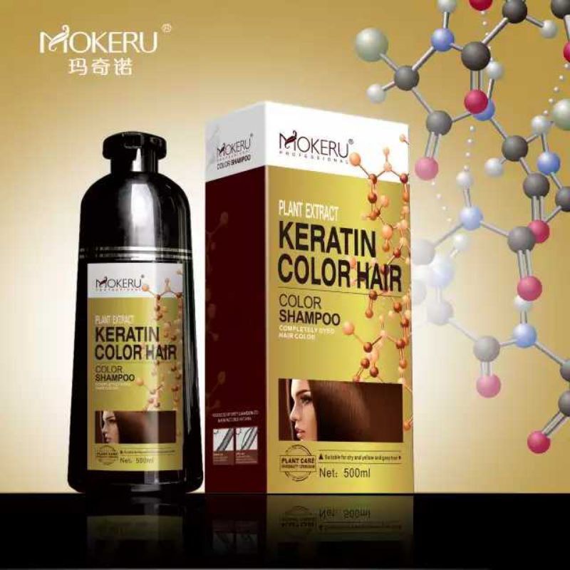 Original MOKERU Keratin Hair Dye Shampoo Semir Pewarna Rambut Penutup Uban 500ml