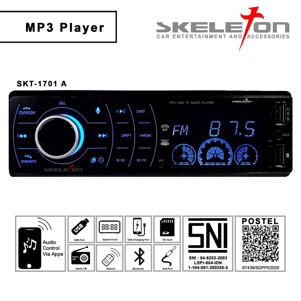 Tape Mobil Bluetooth head unit single din audio MP3 car  SKT - 1701