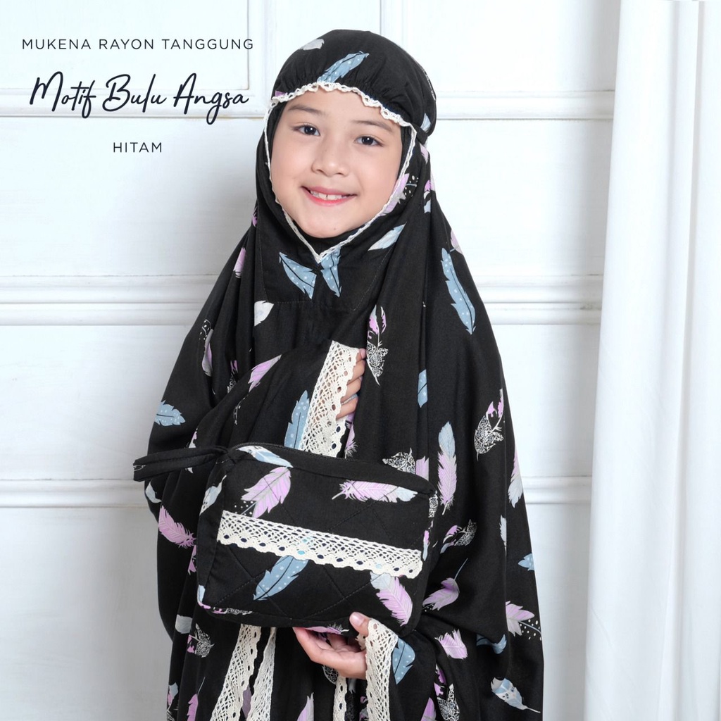 PUSAT MUKENA TASIK - MUKENA ANAK BALI RAYON TANGGUNG MOTIF BULU ANGSA