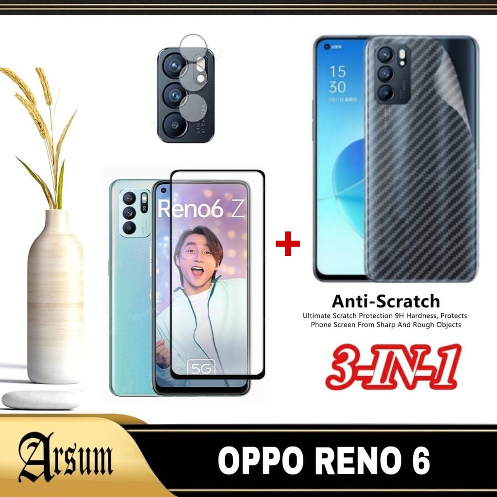 PROMO 3-IN-1 TEMPERED GLASS Oppo Reno 6 5G,Reno 6 4G,Reno 5, Reno 4 +Garskin + Camera