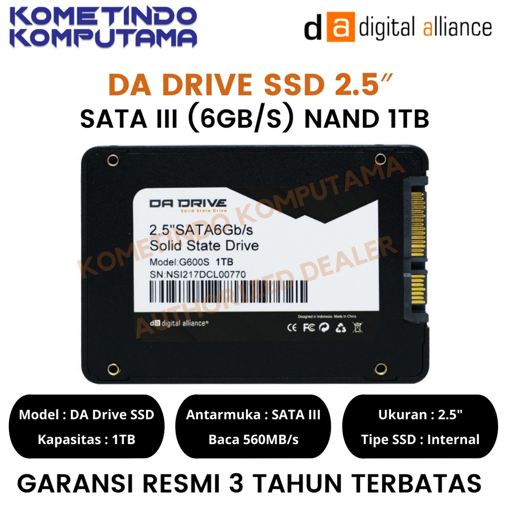 SSD DA DRIVE 2.5 Inch 1TB SATA III 6gb/s Read 560MB/s Write 520MB/s